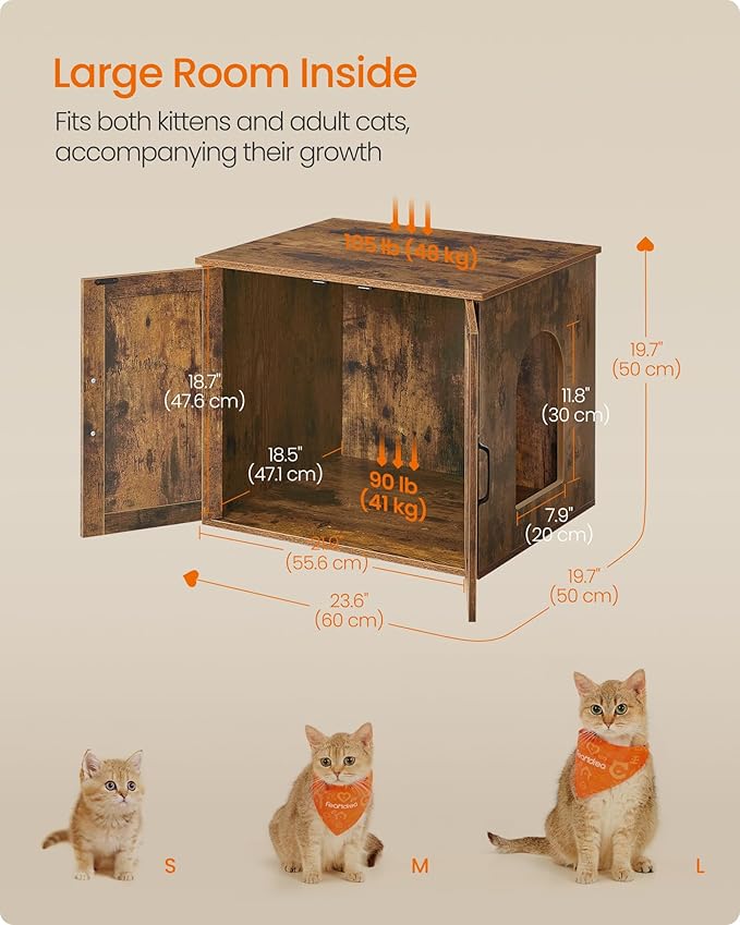 Feandrea Cat Litter Box Enclosure, Hidden Litter Box Furniture, Indoor Pet House End Table, 23.6 x 19.7 x 19.7 Inches, Rustic Brown UPCL042L101