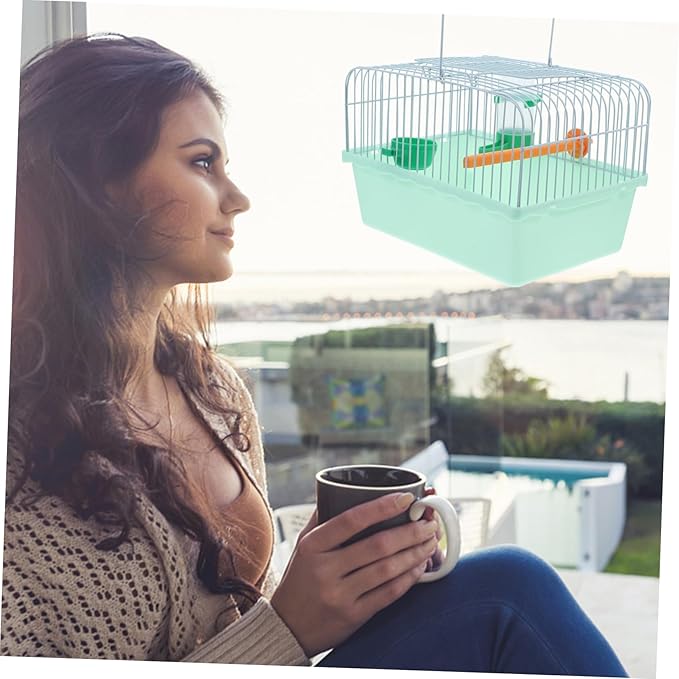 POPETPOP Portable Bird Cage Waterer and Food Box for Travel Spacious Metal Bird Carrier Perch for Parrots and Lovebirds Easy to Clean and Store