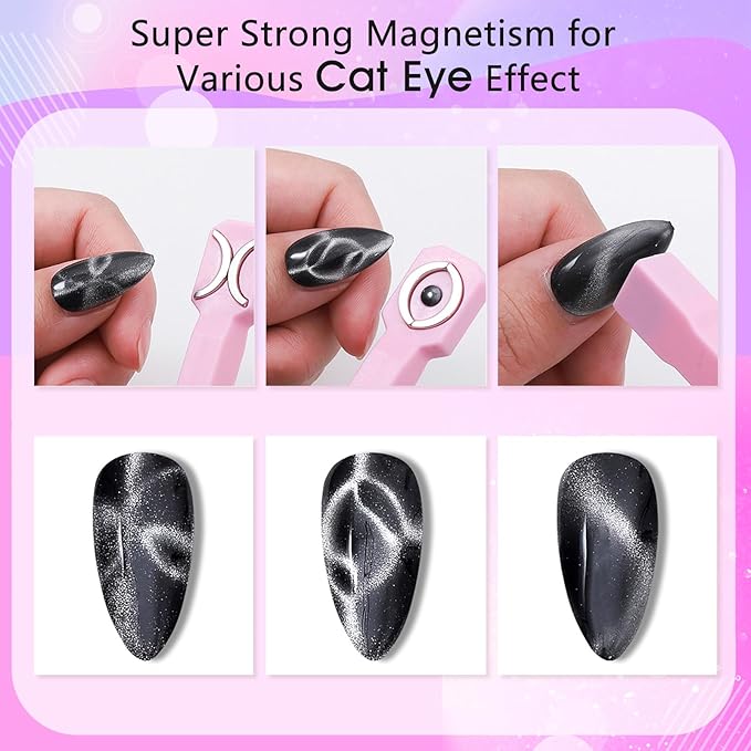 Honey Joy 3-in-1 Cat Eye Magnet for Nails, Multi-Function Nail Magnet Stick, Upgraded Cateye Magnet Tool for 3D Magnetic Cat Eye Gel Polish Nail Art, Salon & Home Use (NAT253-Pink)