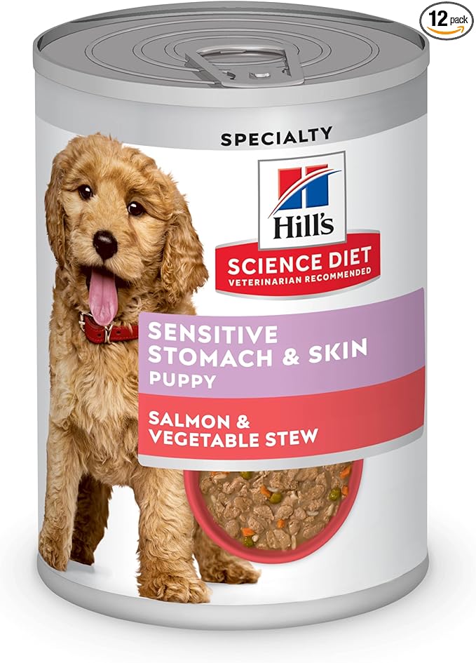 Hill's Science Diet Puppy Sensitive Stomach & Skin Wet Dog Food, Salmon & Vegetable Stew, 12.5 oz. Cans, 12-Pack