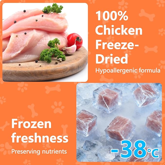 Freeze Dried Chicken Treats for Cats & Dogs, Single-Ingredient Raw Chicken Breast Chunks, High Protein, Grain-Free, No Additives, Healthy Pet Training Treats, 6.35 oz