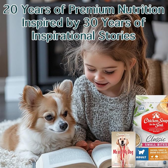 Chicken Soup for The Soul All Natural Premium Small Bites Adult Dry Dog Food, Real Meat First Ingredient, No by-Products, Supports Gut & Immune Health, Chicken, Turkey & Brown Rice, 13.5lb