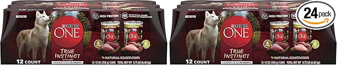 Purina ONE True Instinct Tender Cuts in Gravy with Real Turkey and Venison & with Real Chicken and Duck High Protein Wet Dog Food Variety Pack - 13 oz. Cans,(Pack of 24)