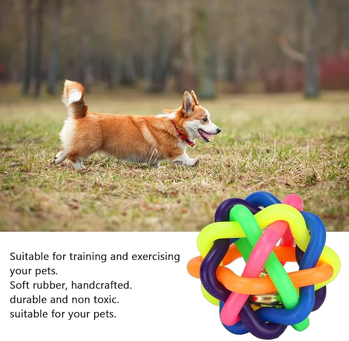 Zerodis 10Pcs Pet Wobbly Rubber Ball,Colorful Dog Rubber Woven Ball Built in Bell Pet Chew Teeth Grinding Interactive Toys for Indoor Cats and Dogs