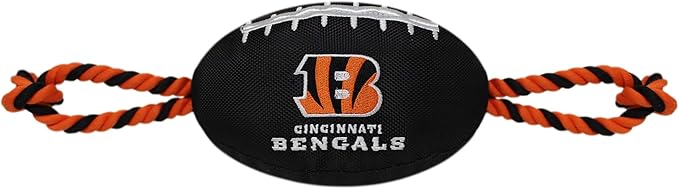 Pets First NFL Cincinnati Bengals Football Dog Toy, Tough Quality Nylon Materials, Strong Pull Ropes, Inner Squeaker, NFL Team Color