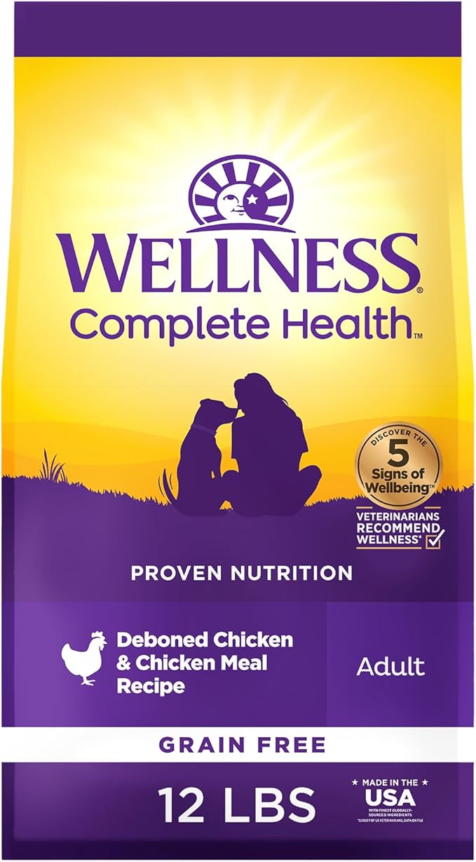 Wellness Complete Health Adult Dry Dog Food, Grain Free Kibble, Natural, Chicken Recipe, 12 lb Bag