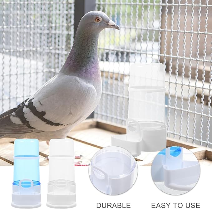 2pcs Automatic Bird and Hamster Food Dispenser Set, Plastic Parrot Cage Feeder with Blue and Containers, Suitable for Large Bird Cages and Small Pet Feeding