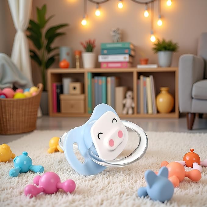 Pet Silicone Calming Pacifier, Dog Pacifiers for Small Dogs, Kitten Pacifiers, Puppy Teething Toys and Cat Chew Toys, Essential Pet Supplies, Puppy Essentials and Kitten Supplies (Blue Pig)