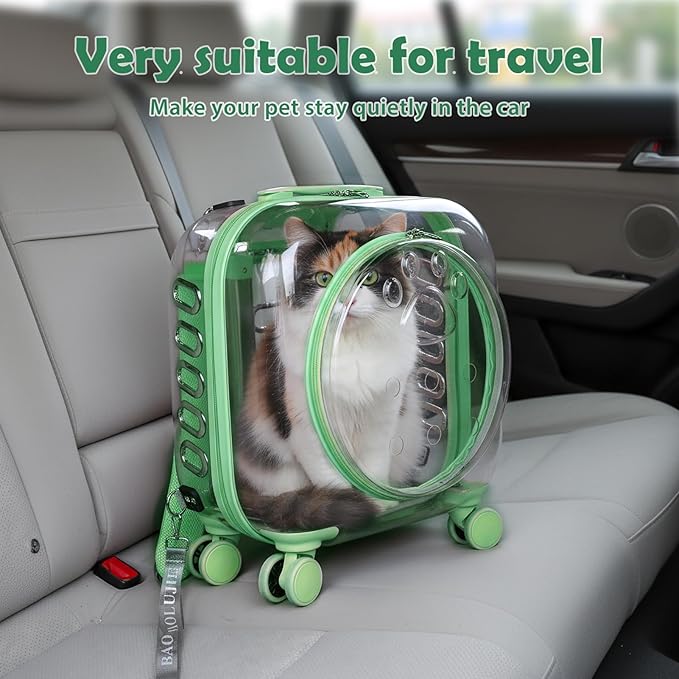 Portable Pet Carrier Trolley Box - Ventilated PC Travel Carrier with Silent Shock-Absorbing Wheels, Telescopic Handle for Cats, Small Dogs, Puppies - Outdoor Hiking, Camping, Car & Airline A