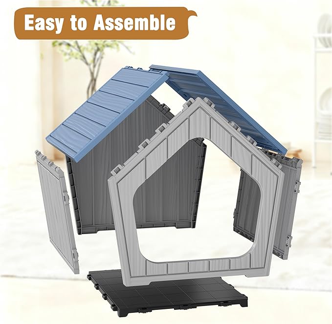 Multi-use Cat Litter Box Enclosure with Spacious Door, Plastic Hidden Litter Box & Cat Bed with Hidden Air Hole, Cabin-Style Cat House Suitable for Warm Outdoor and Indoor Use, Blue