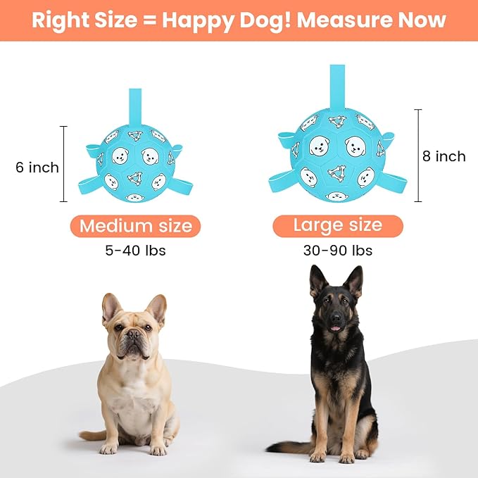 Dog Toys Soccer Ball with Straps, Dog Soccer Ball with Tabs, Dog Toys for Tug of War, Floating Water Puppy Toys for Indoor/Outdoor – Fun Dog Birthday Gift for Small Medium Dogs, 6 Inch
