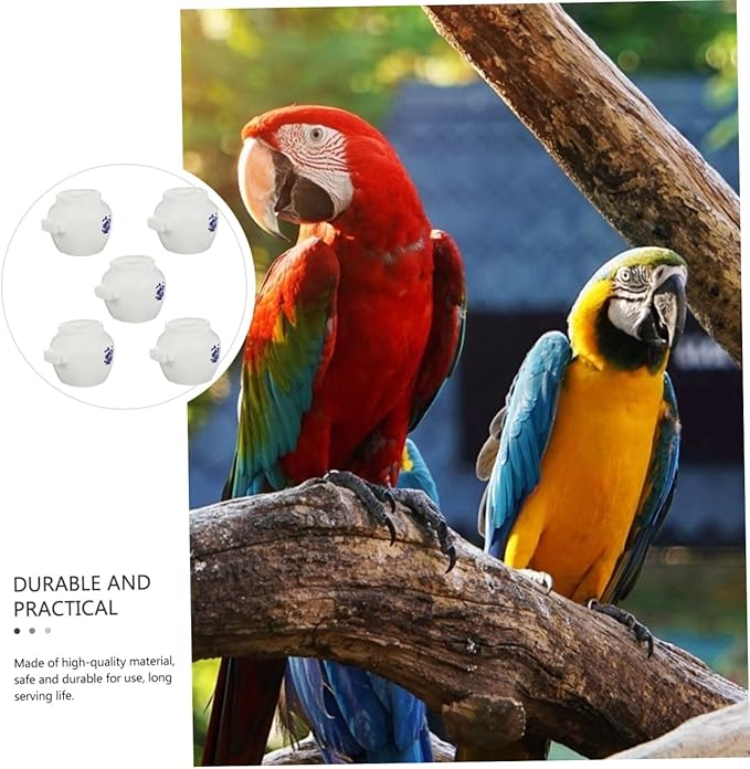 5pcs Large Round Porcelain-Style Parrot Feeding Bowls Bird Food Containers Water Cups for Bird Cage Parrot Supplies Finch Parakeet Macaw African Feeding
