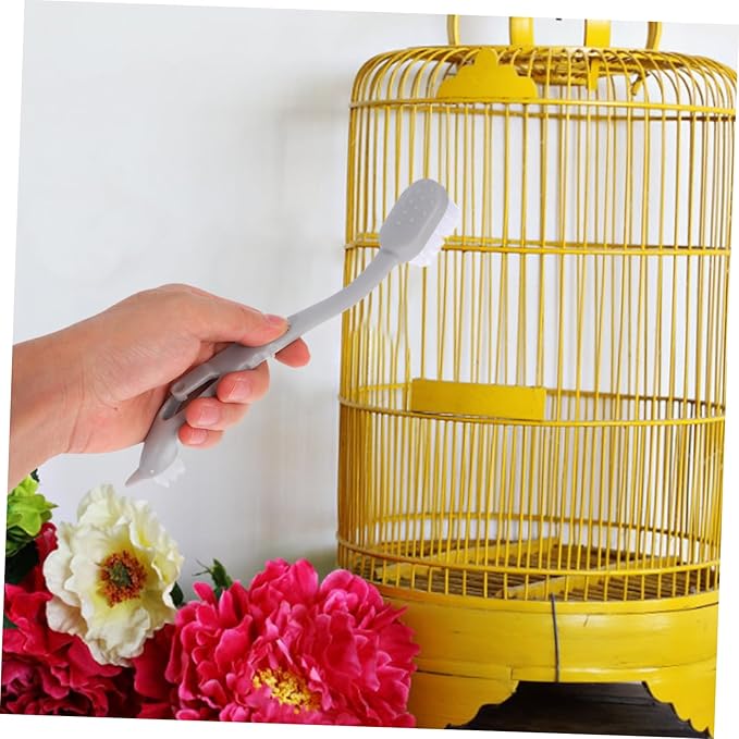 Abaodam Pet Cage Cleaning Brush Set 2 Heads Long Handle Brush for Dog Bird Cage Gentle Bristles for Pet Enclosures