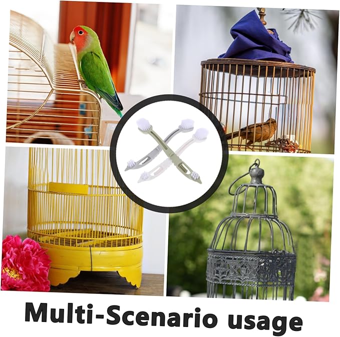 Abaodam Pet Cage Cleaning Brush Set 2 Heads Long Handle Brush for Dog Bird Cage Gentle Bristles for Pet Enclosures