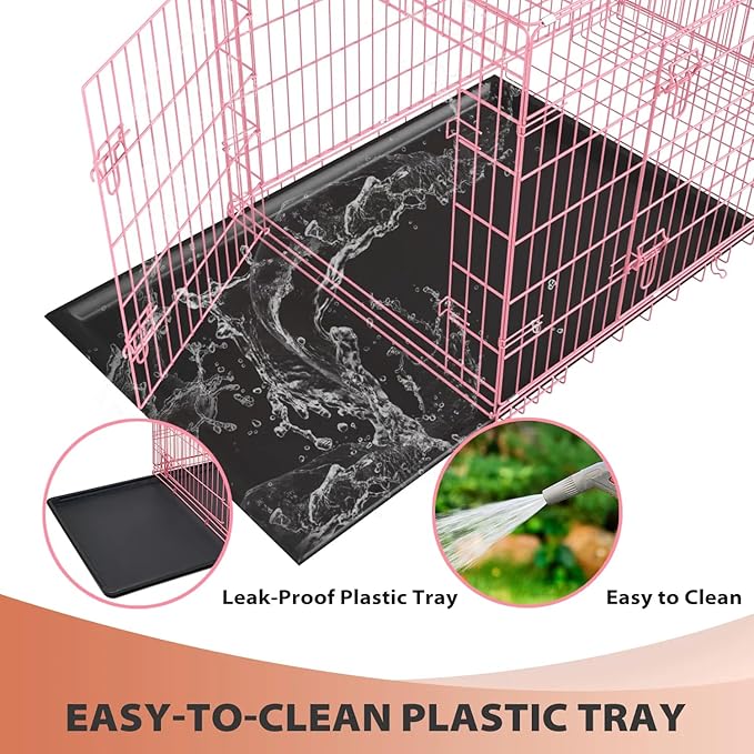 Large Dog Crate, Portable Travel Dog Crate with Double-Door, Removable Tray - Extra Large Dog Cage for Medium Sized Dogs, Ideal for Indoor and Outdoor (Pink, 30")