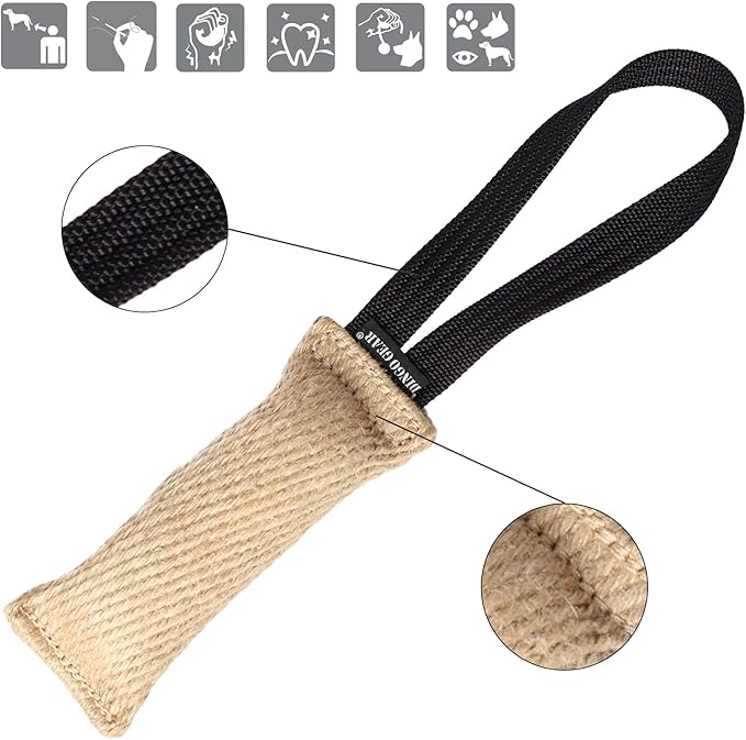 Dingo Gear Tug Toy for Dog Training Agility Tug of War, Jute Dog Bumper with one Handle, Dog Bite Pillow for Aggressive Chewers, 6" S00143