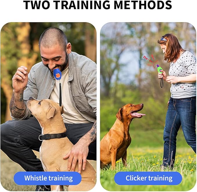 Perwin Dog Training Clicker with Whistle and Wrist Strap - Positive Behavior Reinforcer for Pets - All Ages, Puppy and Adult Dogs - Use to Reward and Train - Dog Whistle Included (Blue)