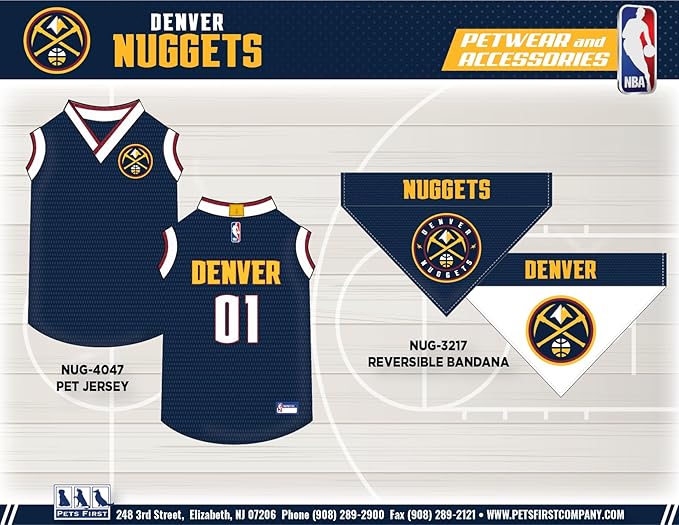 Pets First NBA Denver Nuggets Dog Jersey, X-Small- Tank Top Basketball Pet Jersey