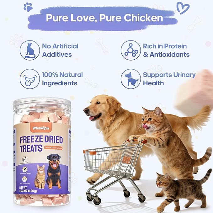 4.23 oz Freeze Dried Chicken Cubes for Dogs and Cats Chicken Snacks with Cranberry Nutrient-Dense Low-Fat Pet Training & Reward Snacks Grain-Free Chicken Treats