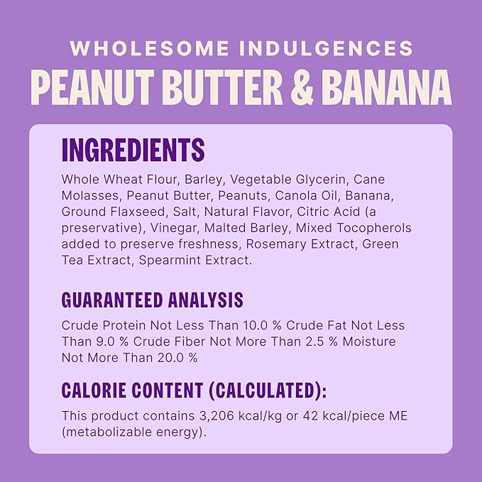 Wellness Old Mother Hubbard Wholesome Indulgences Soft-Baked Dog Biscuits, Natural Treats, Peanut Butter and Banana Flavor, 10 oz Bag