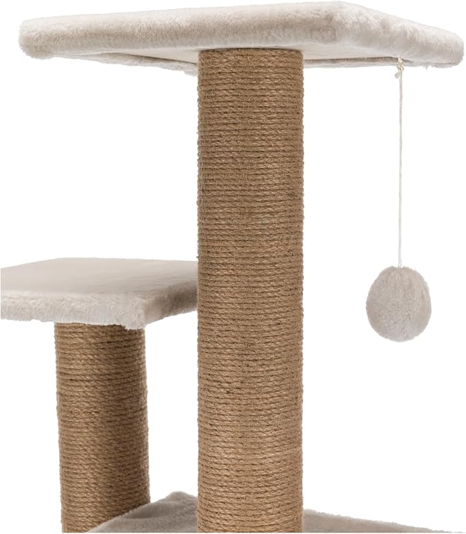 Trixie Valencia Scratching Post – Cat Tower with Sisal Posts, Condo & Dangling Toy – Compact Cat Furniture for Indoor Cats – Gray, 17.3" x 13" x 28"