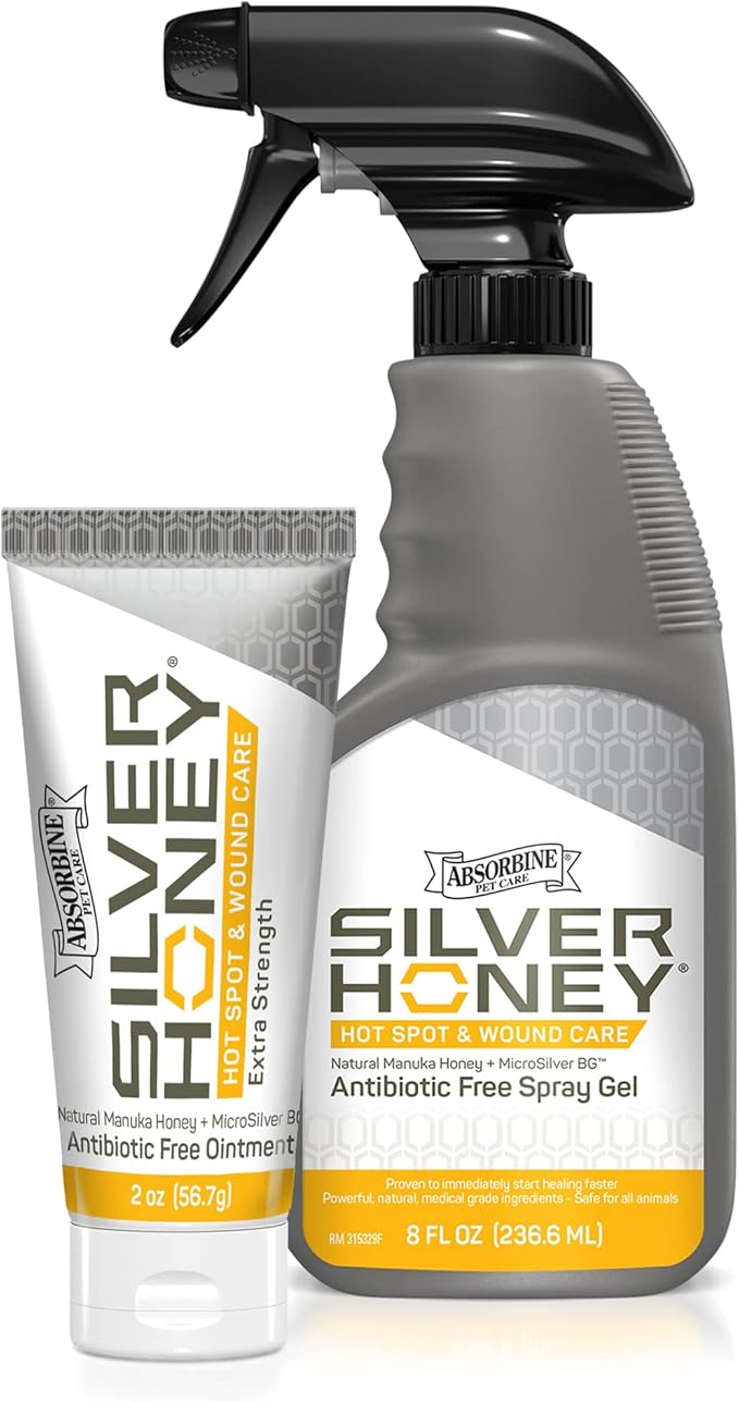 Absorbine Silver Honey Hot Spot & Wound Care 2oz Ointment + 8oz Spray Gel, Manuka Honey & MicroSilver BG, Medicated for Dogs, Cats, Small Animals