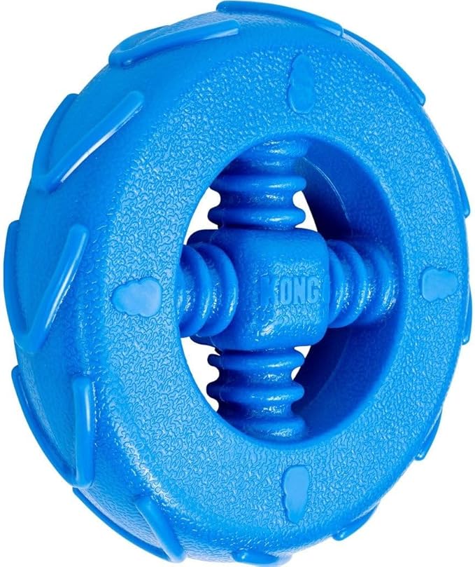 KONG Squeakz Dog Toy – Durable Rubber Fetch & Chew Toy with Squeakers, Interactive Enrichment Toy for Active Dogs (Wheel, Medium)