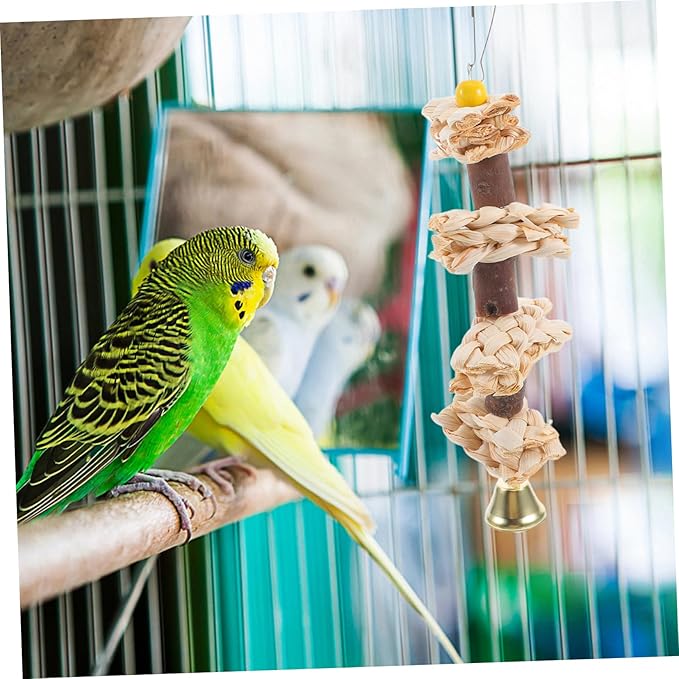 Milisten 3Pcs Natural Straw Woven Parrot Chew Bird Hanging Biting for Parakeets Parrots Engaging Bird Cage Accessories for Chewing Enrichment