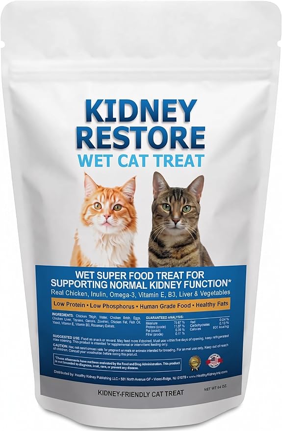 Fresh-Made Kidney Care Wet Cat Treat - Feline Kidney Support Renal Cat Treat - Low Phosphorus & Sodium Support for Cats - Best Feline Food, Feline Renal Support USA Made 64 Ounce (4x16oz)