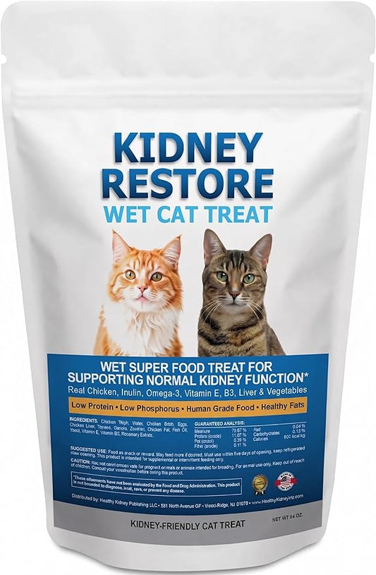 Fresh-Made Kidney Care Wet Cat Treat - Feline Kidney Support Renal Cat Treat - Low Phosphorus & Sodium Support for Cats - Best Feline Food, Feline Renal Support USA Made 64 Ounce (4x16oz)