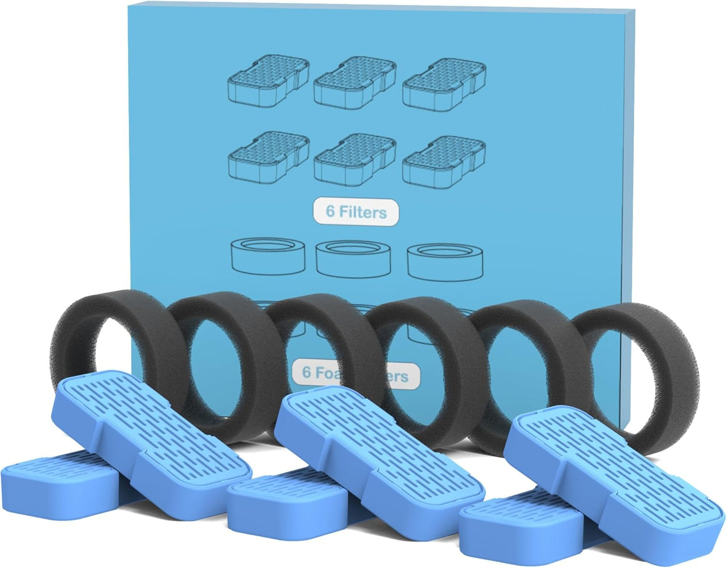 Cat Water Fountain Filters Replacement: 6 Carbon Filters + 6 Sponge Filters - Pet fountain with filter for keeping water fresh and clean, for 2L Cat Fountain H3 GOOSTOO