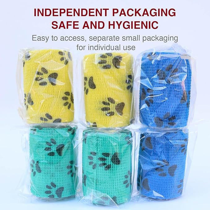 Self-Adhesive Vet Wrap for Pets - 6 Rolls 3 Inch Cohesive Bandage for Dogs Cats Horses Rabbits, Pet First Aid Wound Care Stop Bleeding Prevent Licking