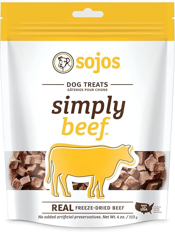 Sojos Simply Freeze Dried Dog Treats, Grain Free, Natural, Beef Recipe, 4 oz Bag