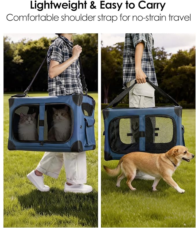 Extra Large Cat Carrier for 2 Cats, XL with Removable Divider, Foldable Soft-Sided Pet Carrier with Storage Tote, Portable Travel Crate for Large Cats, for Car & Home Use, 24" x 17" x 17"
