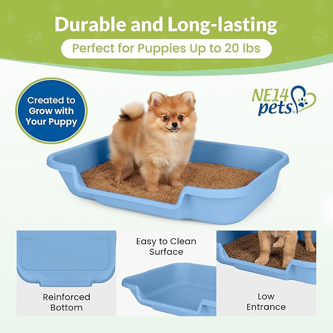 Dog Litter Box, Blue Color, Large Size, Durable & Pet Safe Puppy Litter Box, Indoor Open Top Entry Dog Litter Pan, Comfortable for Dogs, Great for Dogs up to 20 lbs
