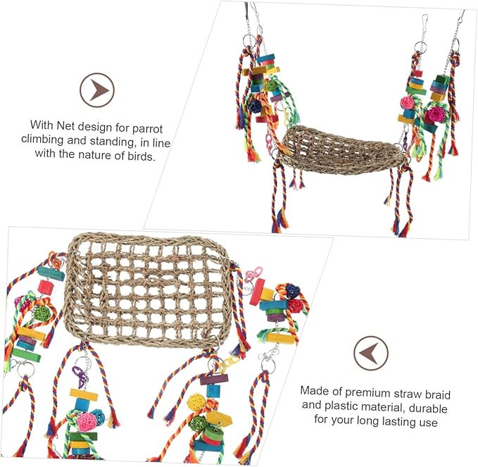 HANABASS Decorative Bird Hammock for Parrots Chinchillas and Hamsters Chew Toy with Natural Grass Net Design for Climbing and Swinging Bird Cages