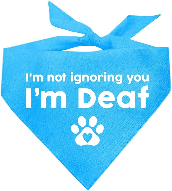 I'm Not Ignoring You I'm Deaf Dog Bandana | 100% Adjustable Cotton Triangle | Made in USA | Deaf | Impaired | Hearing Loss Accessory | Warning (Turquoise, OS 351)