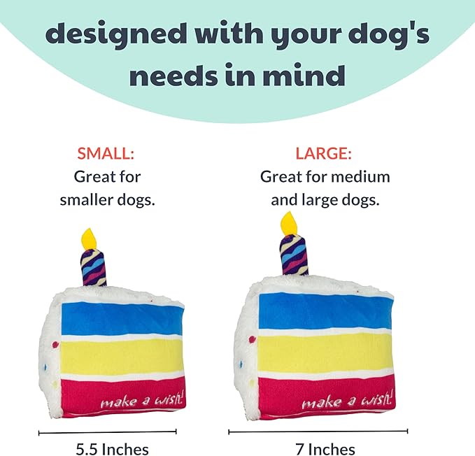 Huxley & Kent Funny Dog Toy w/Squeaker – Birthday Power Plush Squeaky Dog Toys for Small, Medium & Large Dogs – Soft Stuffed Animal for Indoor Play & Fetch - Make a Wish Cake, Large