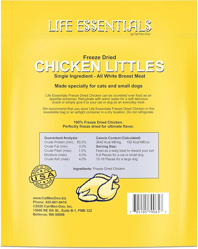 Life Essentials by Cat-Man-Doo | Chicken Littles - 5oz Bag | Freeze Dried Chicken Cat & Dog Treats | Healthy, Single Ingredient, Training Treats, High Protein