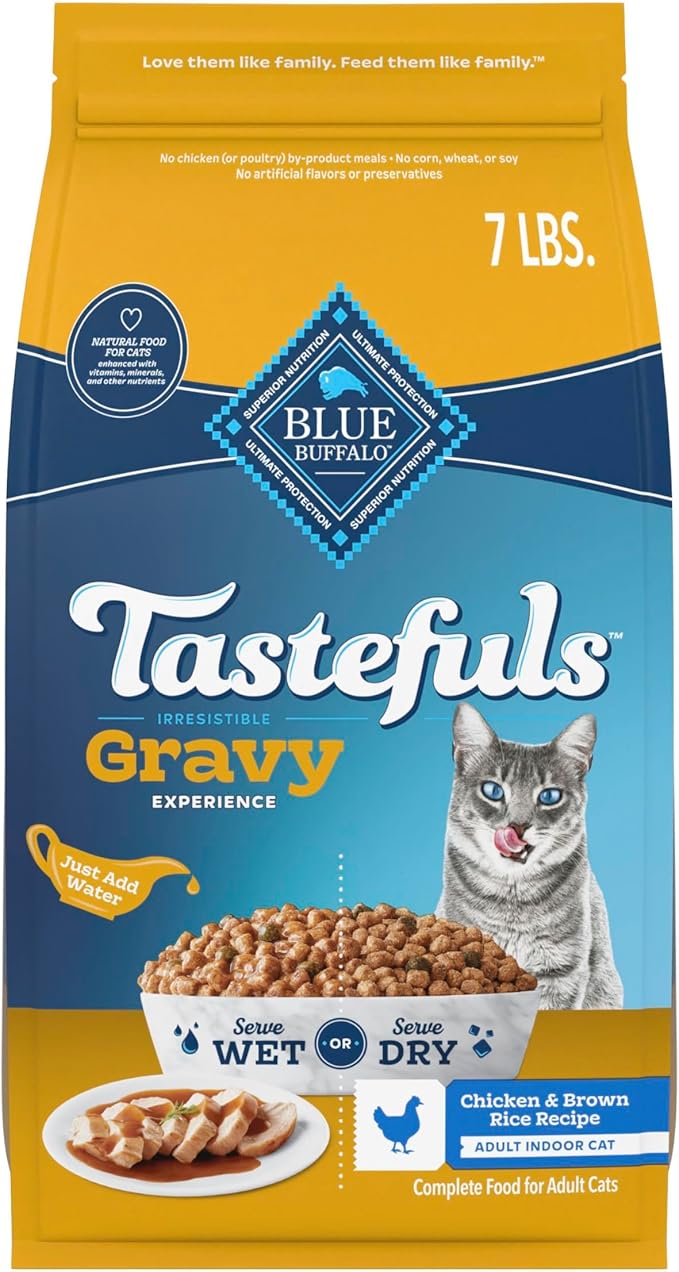 Blue Buffalo Tastefuls Irresistible Gravy Experience Adult Indoor Cat Dry Food, Chicken & Brown Rice Recipe, 7-lb. Bag