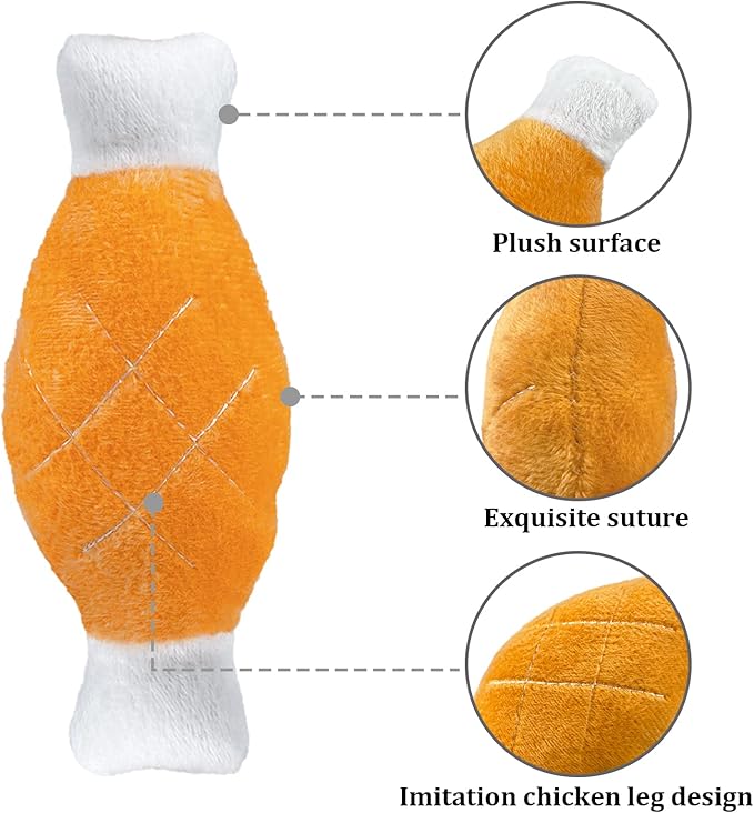 Andiker 2pcs Dog Squeaky Toy, Chicken Legs Bone Pet Funny Squeaky Toy Plush Toy for Small, Medium, Large Dogs and Cats