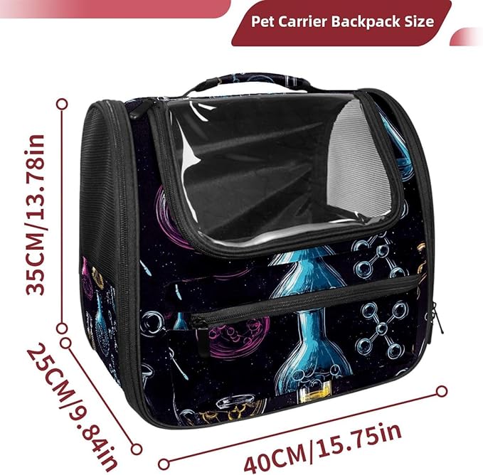 Chemistry Science Seamless Pattern Cat Carriers Dog Carrier Pet Carrier with Locking Safety Zippers for Cats, Kitties, Puppies and Small Dogs