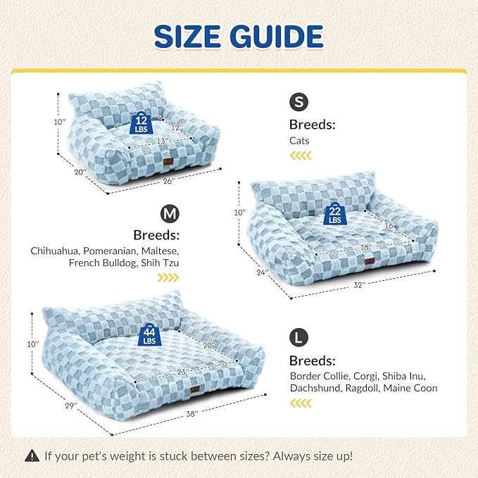 ABCPET Cat Bed Cats Couch for Puppy and Kitten, Fluffy Pet Couch Small Dog Sofa Bed, Supportive Cat Sofa for Indoor Cats, Washable Cover & Non-Slip, 26 inch, Blue