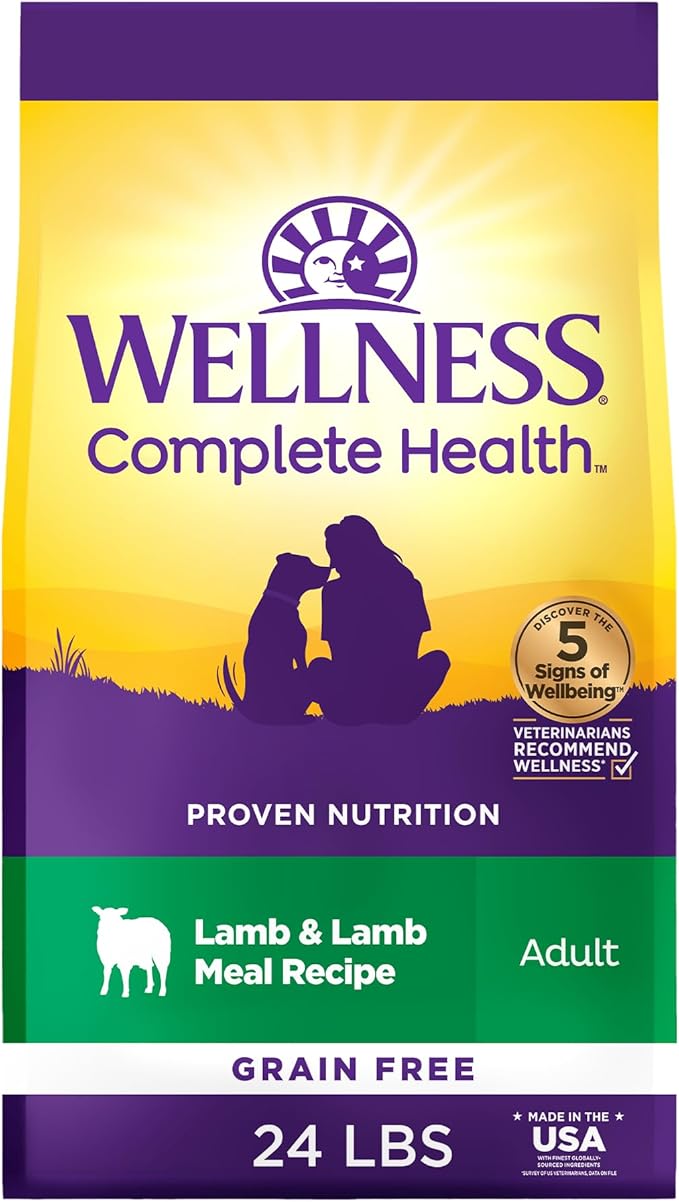 Wellness Complete Health Adult Dry Dog Food, Grain Free Kibble, Natural, Lamb Recipe, 24 lb Bag