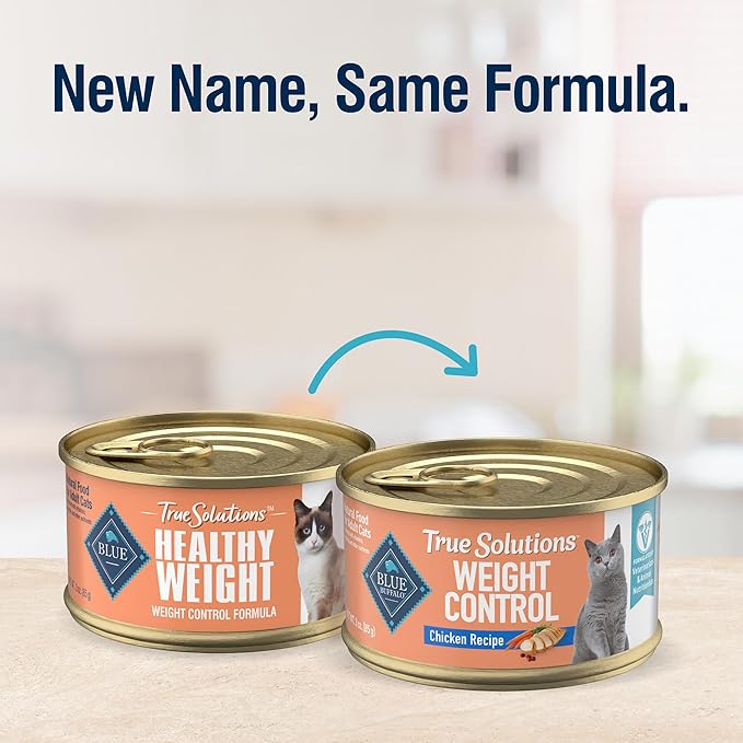 Blue Buffalo True Solutions Weight Control Wet Cat Food for Adult Cats, Made with Natural Ingredients, Chicken, 3-oz. Cans (24 Count)