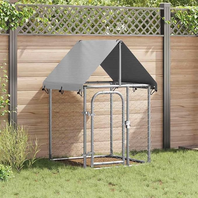 vidaXL Outdoor Dog Kennel with Roof, Dog Pen Pet Crate Kennel Cage with Lockable Door, Dog Playpen House Outdoor Metal Dog Fence for Yard