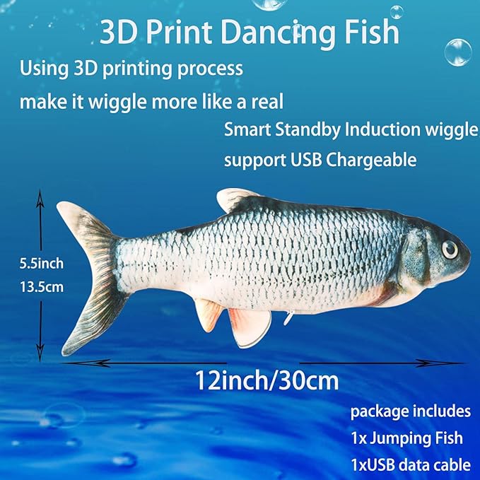 VAIZIQ Flopping Fish Electric Dog Toy - Realistic Moving Rocking Interactive Pet Toy for Small Medium Dogs, Chew Toy for Dog Exercise & Boredom Relief