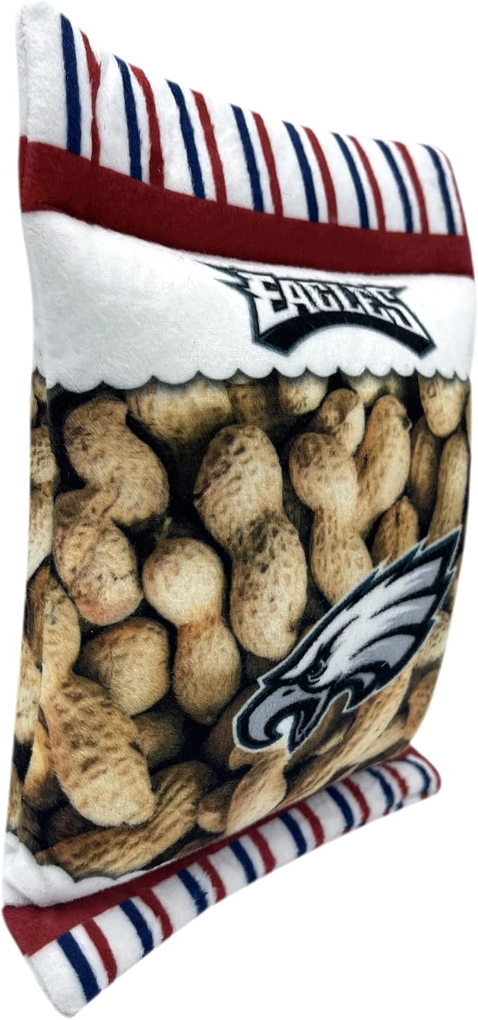 Pets First NFL Philadelphia Eagles Crinkle FINE Plush Dog & CAT Squeak Toy - Cutest Stadium Peanuts Snack Plush Toy for Dogs & Cats with Inner Squeaker & Beautiful Baseball Team Name/Logo Small