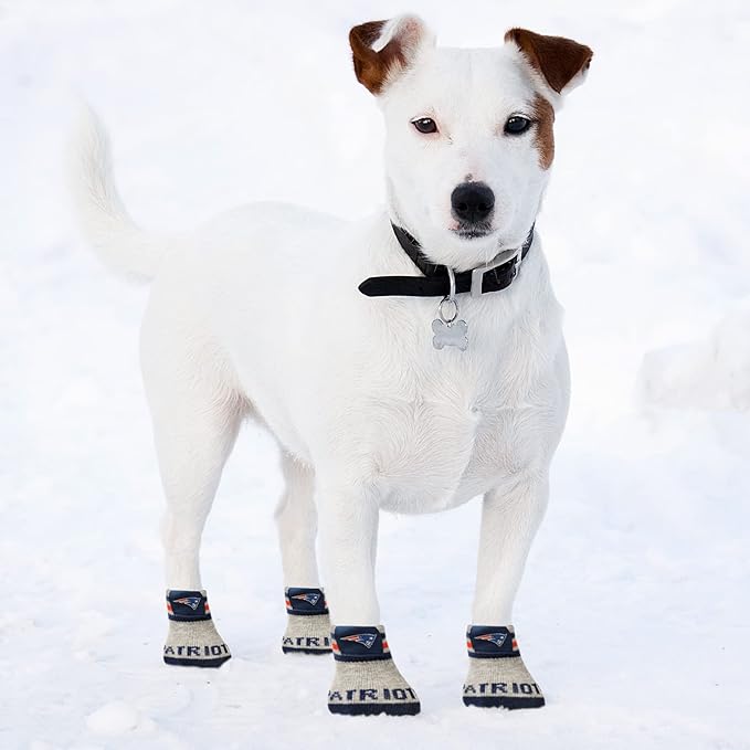 NFL NEW England Patriots Anti Slip Dog Socks with Elastic Ribbed Top, Size Medium/Large. Indoor/Outdoor Socks, Best Dog Paw Protector, 2 Pairs, Cool Puppy Supplies with NFL Logo of Patriots Team