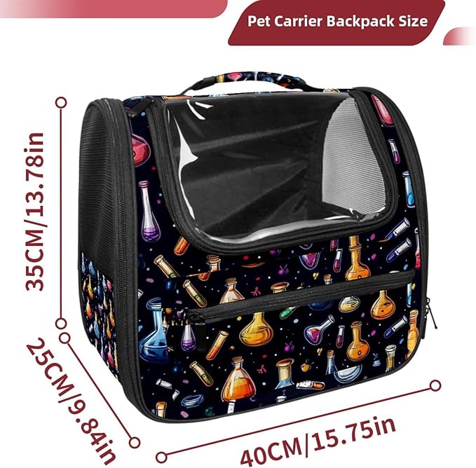 Chemistry Science Laboratory Colorful Pet Cat Backpack Carrier for Kitty Small Dog, Ventilated Pet Carrier Bag for Car, Walking, Hiking, Outdoors